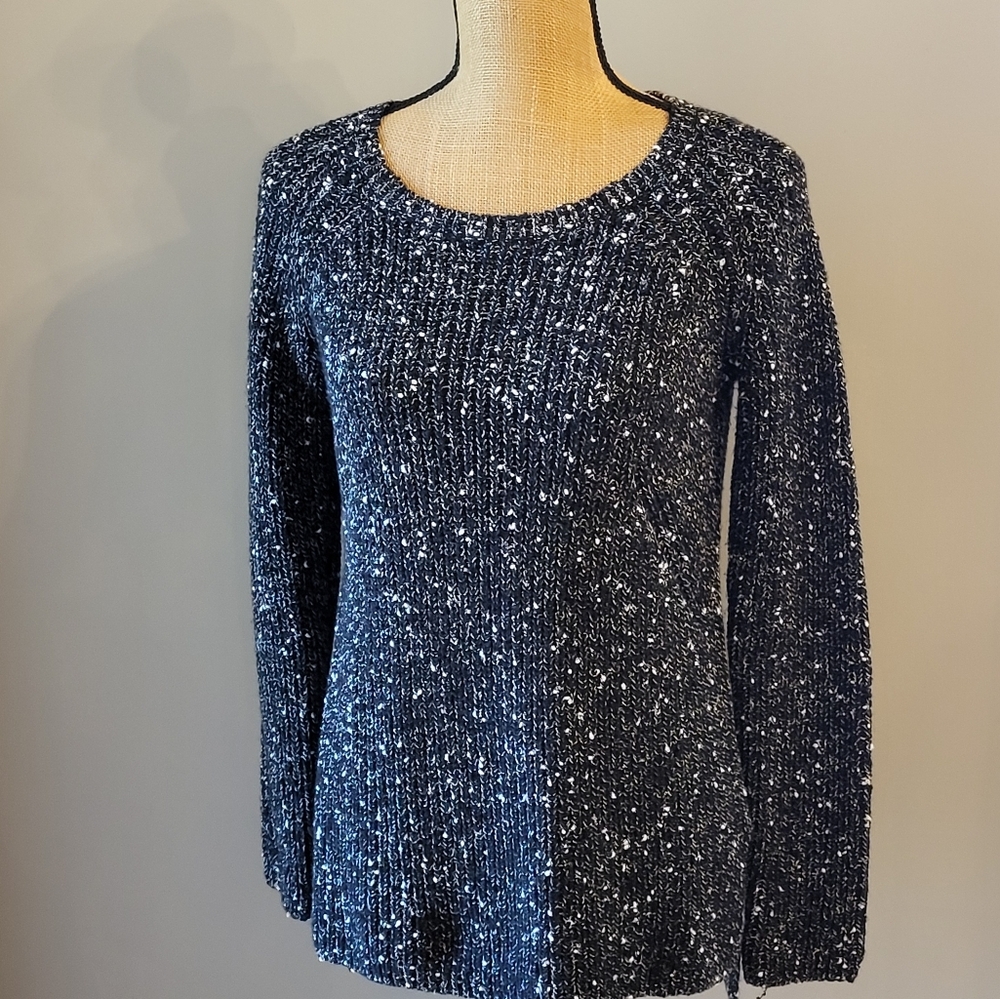 Ann Taylor Small Black/White Chunky Knit Wool Blend Pullover Sweater
